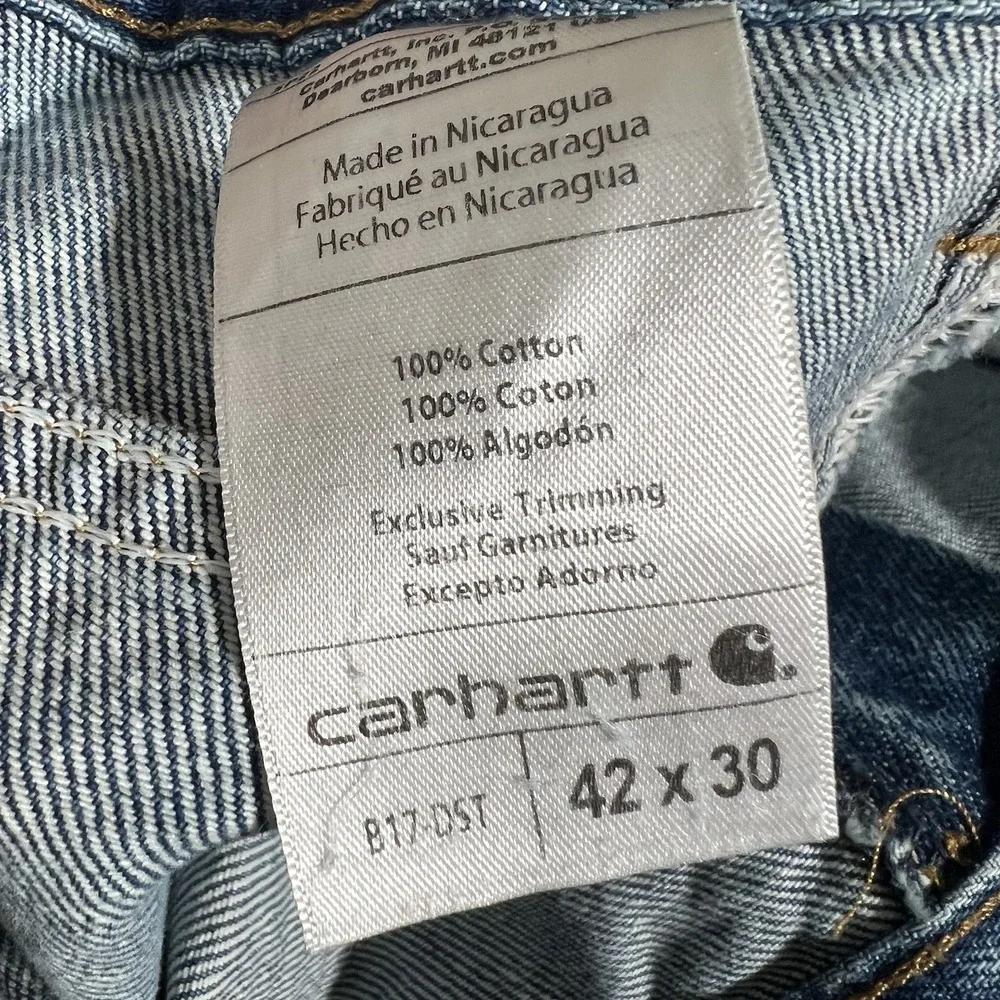 Carhartt Jeans 38x29 Mens 100% Cotton Tapered Leg B17DST Workwear - Picture 7 of 10